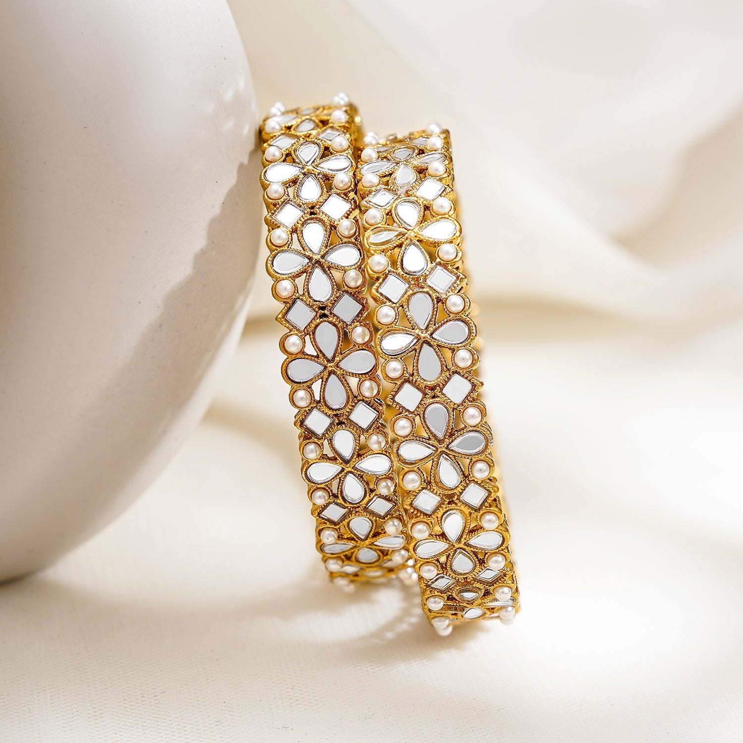 Wentra Set of 2, 18K Gold-Plated Kundan Studded Handcrafted Traditional Bangles