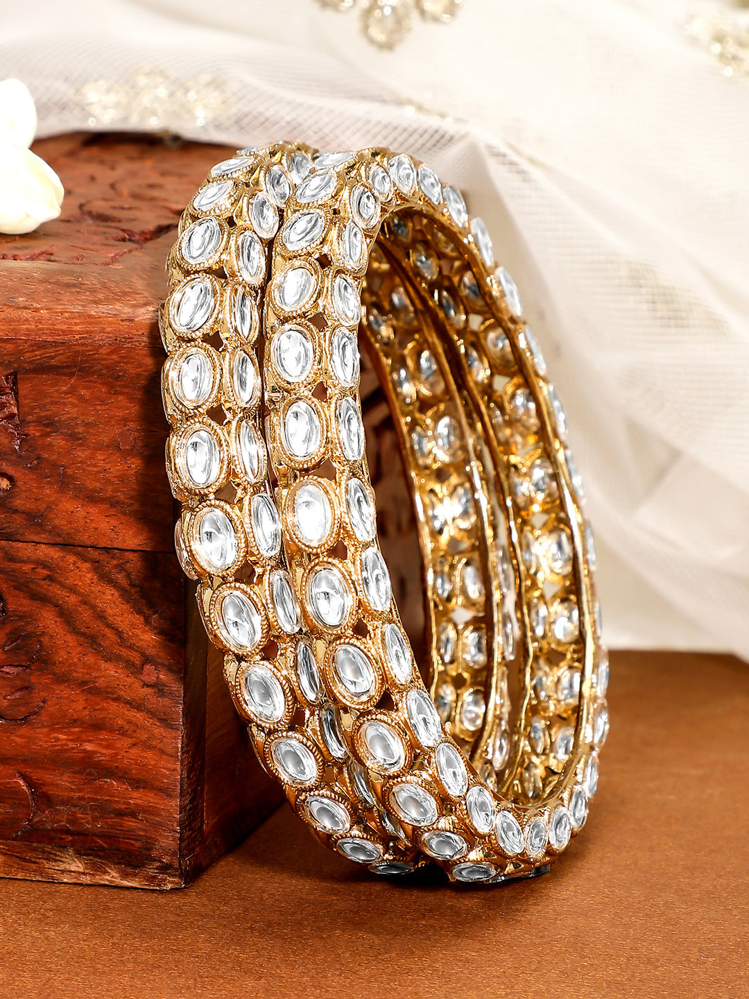 Wentra Set of 2, 18K Gold-Plated Kundan Studded Handcrafted Traditional Bangles