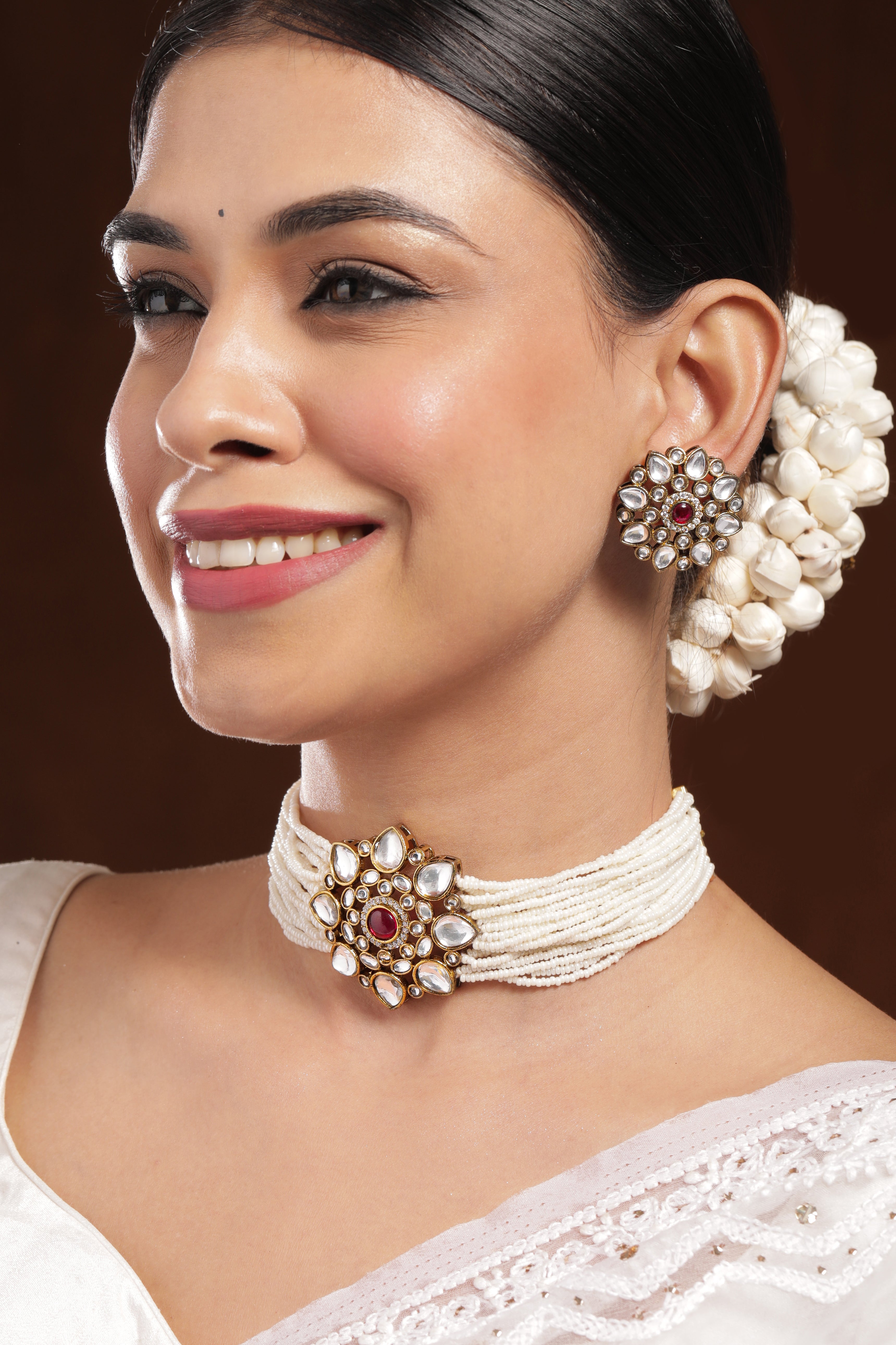 Refined Petal Kundan & Red Choker Set