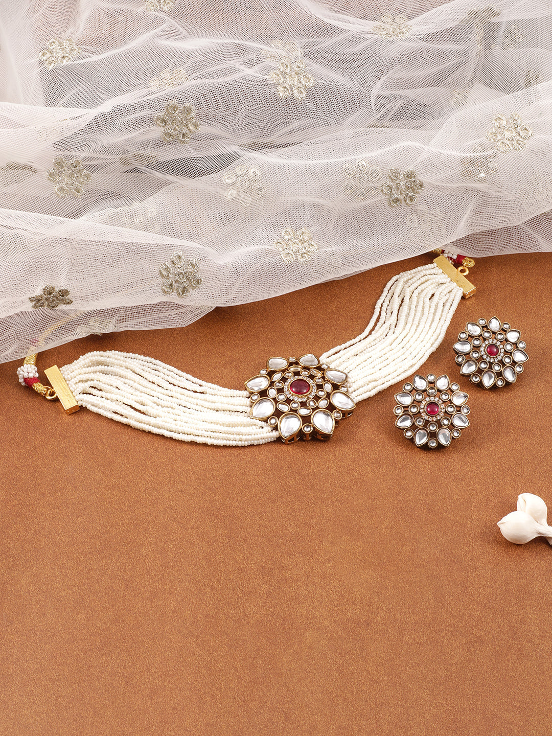 Refined Petal Kundan & Red Choker Set
