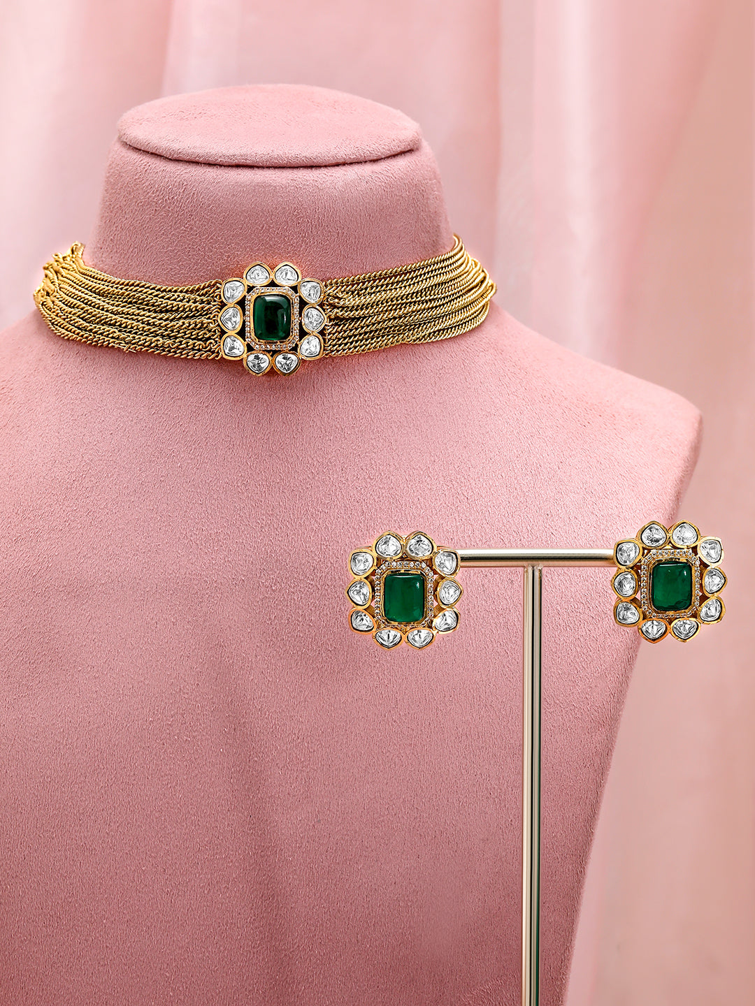 Contemporary Emerald Charm Choker Set