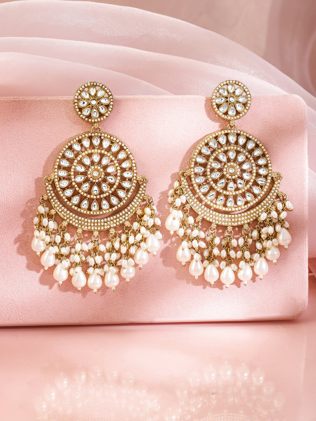 Stylish Ivory Tone Kundan Pearl Chandbali
