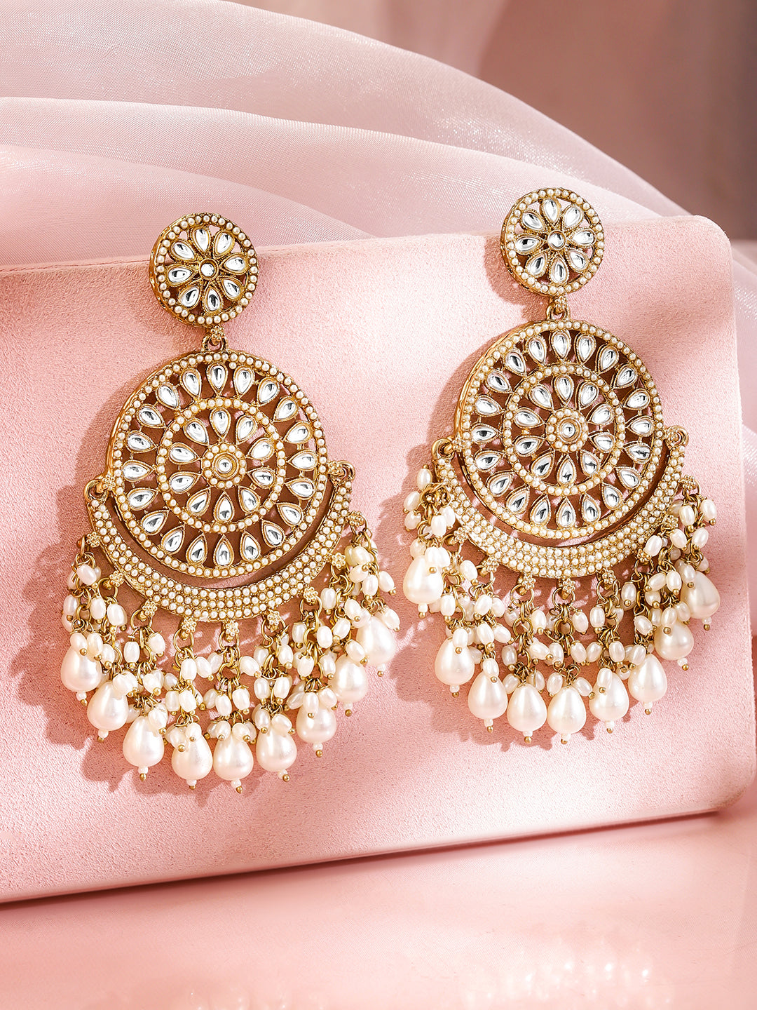 Stylish Ivory Tone Kundan Pearl Chandbali