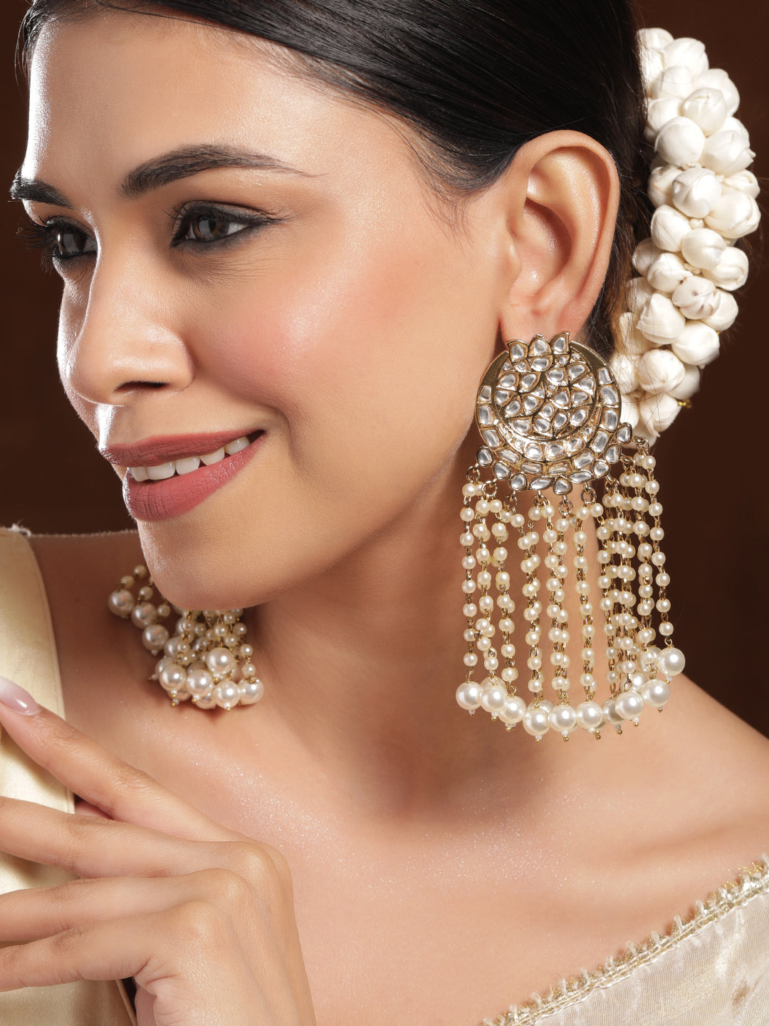 Golden Era Kundan Pearls Chandelier Earrings