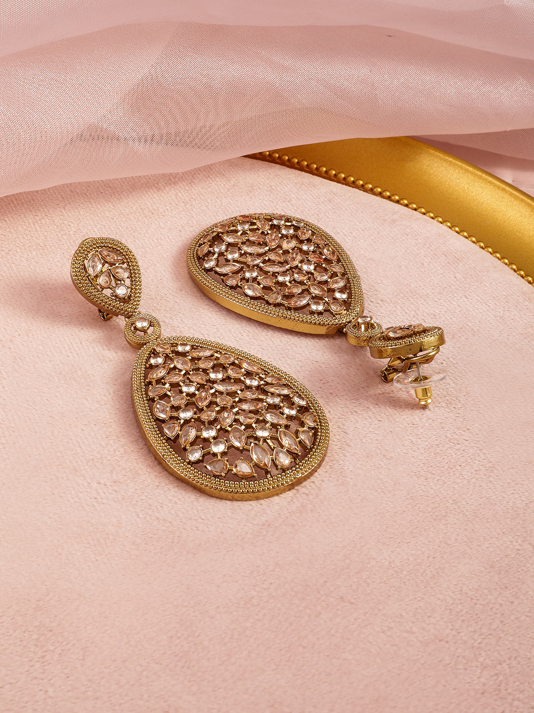 Golden Aura American Diamond Zirconia Dangling Earrings