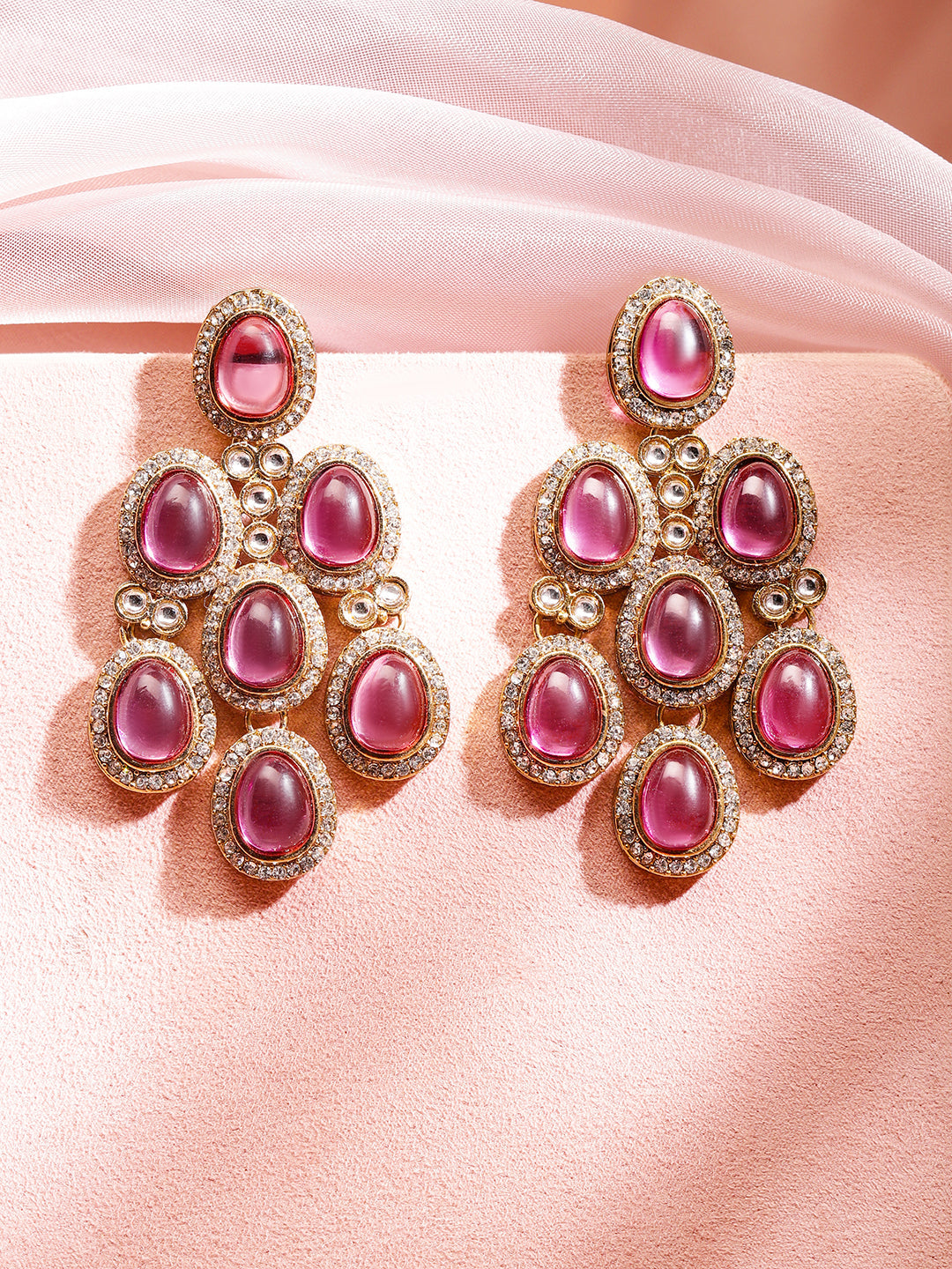 Contemporary American Diamond Zirconia Pink Danglers