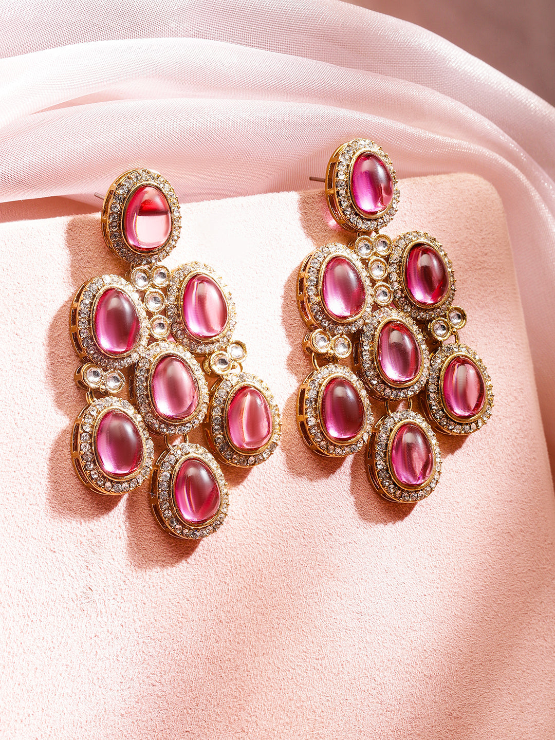 Contemporary American Diamond Zirconia Pink Danglers
