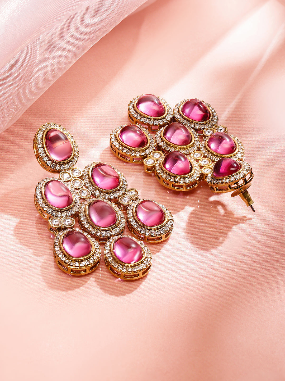 Contemporary American Diamond Zirconia Pink Danglers