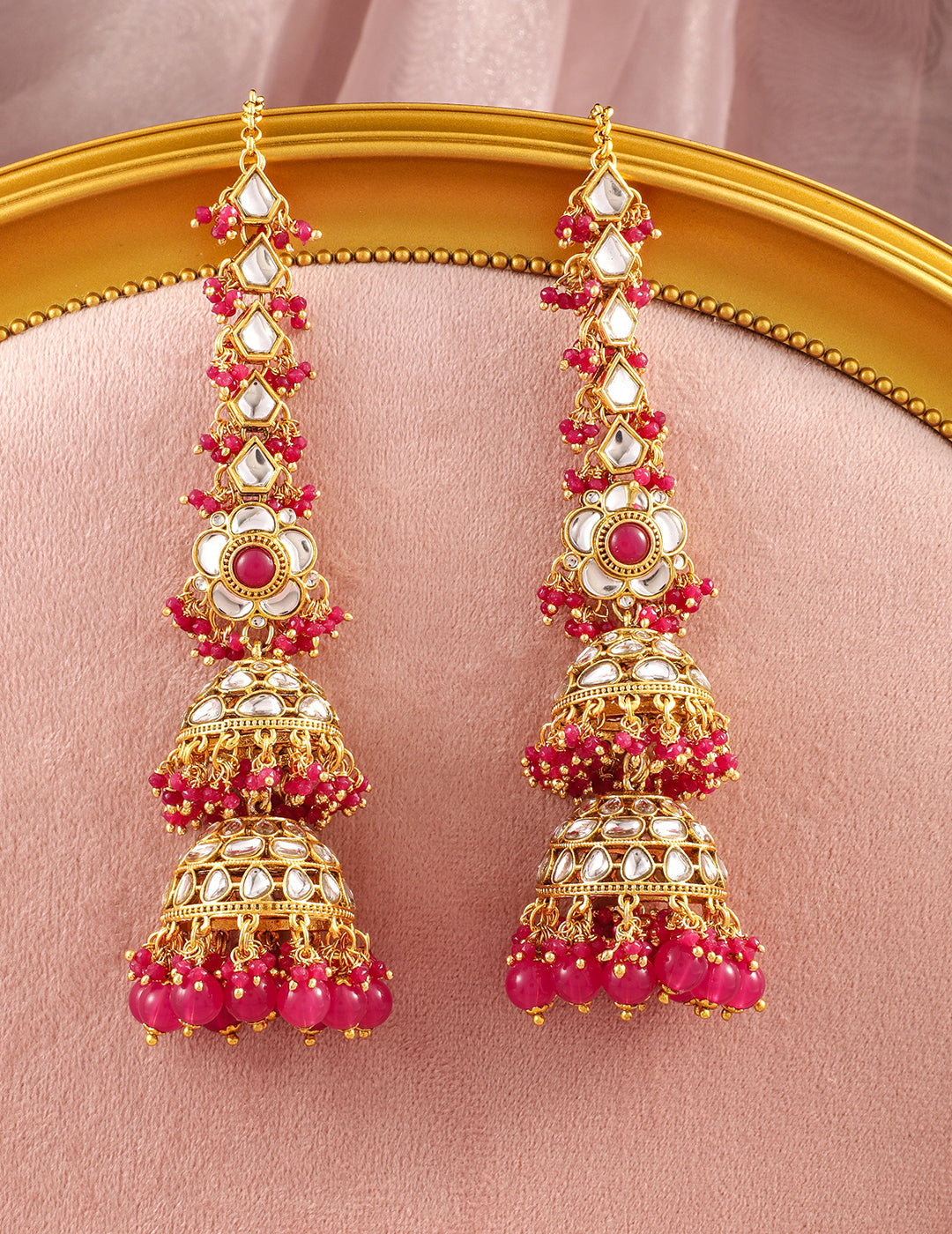 Luxurious Kundan Layered Pink Jhumka