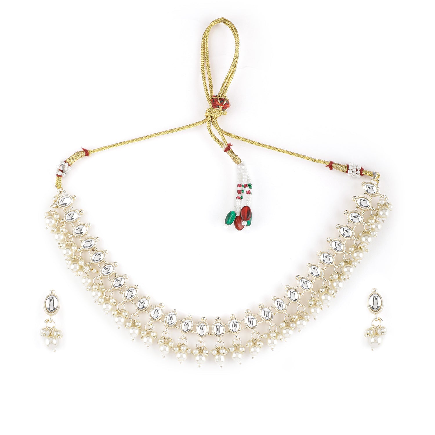 Wentra Gold Plated Kundan Delicate Necklace Set