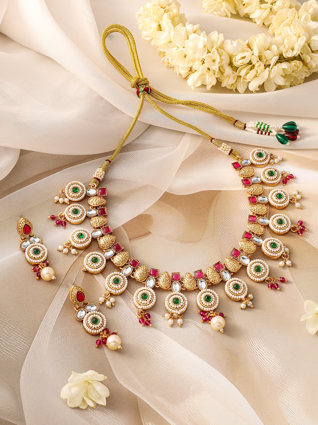 Multicolor Studded Gold Beaded Necklace Set