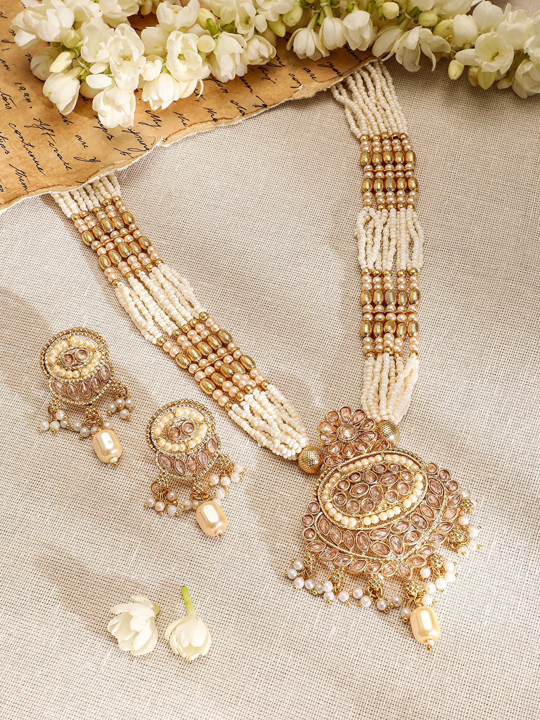 Golden Glow with Pearls Long Necklace