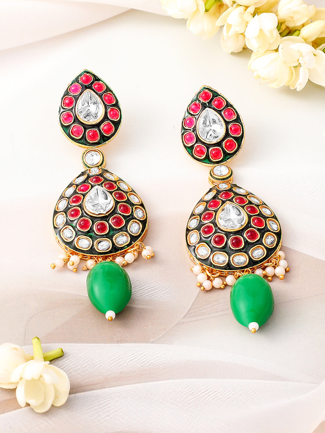 Elite Garden Pink-Green Kundan Necklace Set