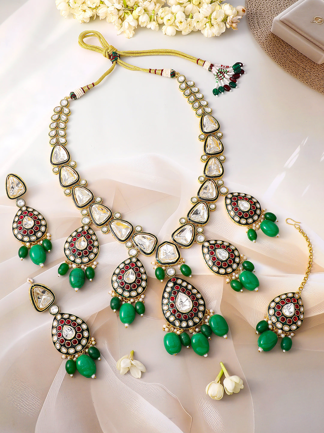 Grand Green & Pink Kundan Necklace Set