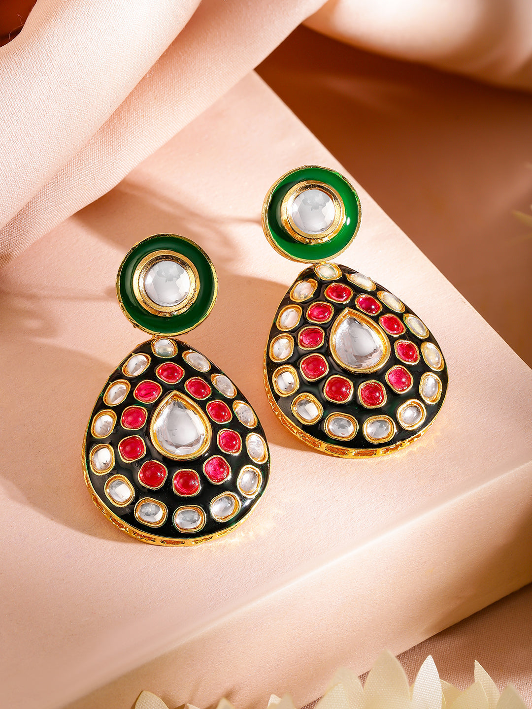 Artistic Red Green Kundan Necklace Set