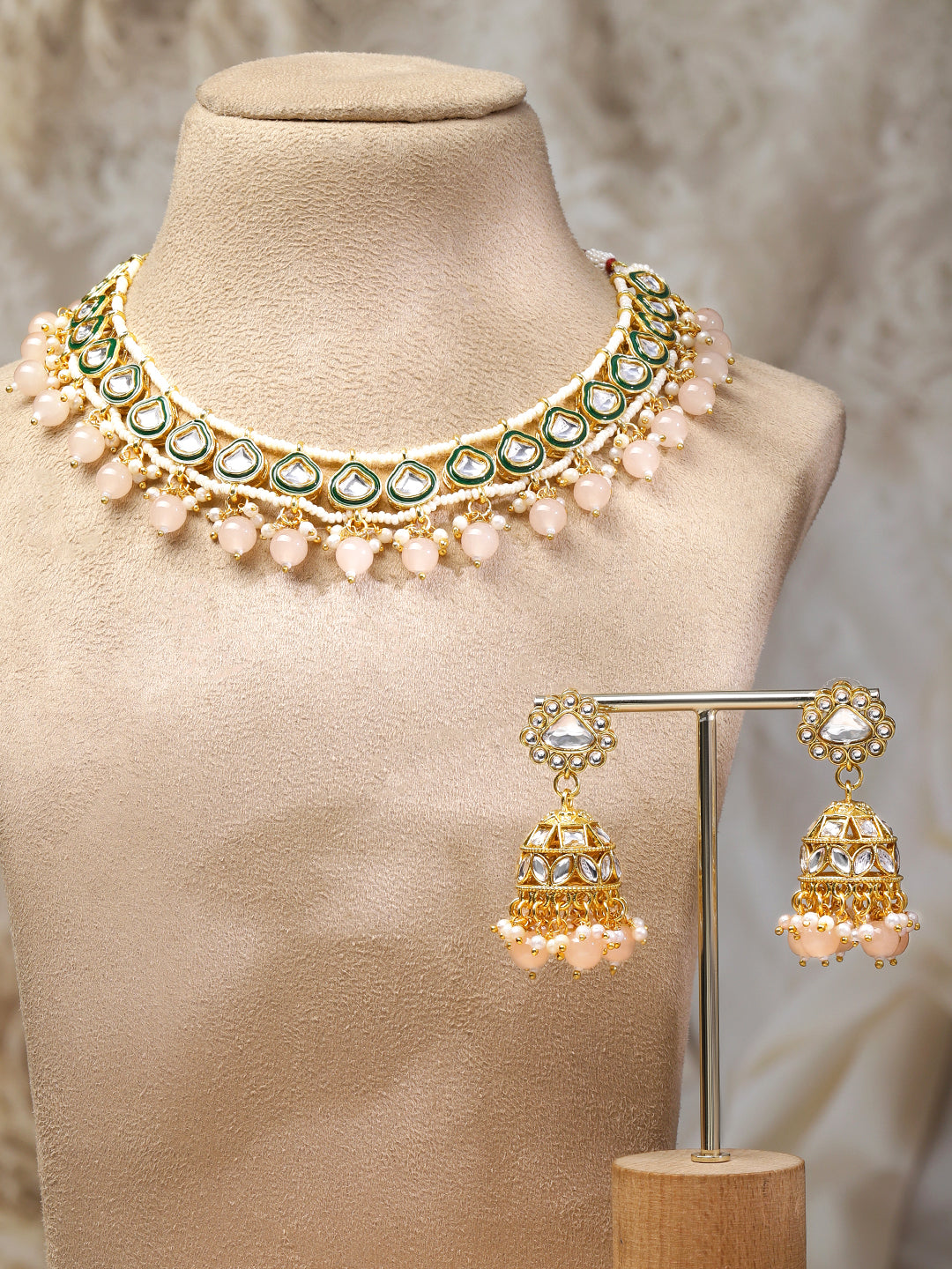 Refined Pastel Pink Kundan Necklace Set