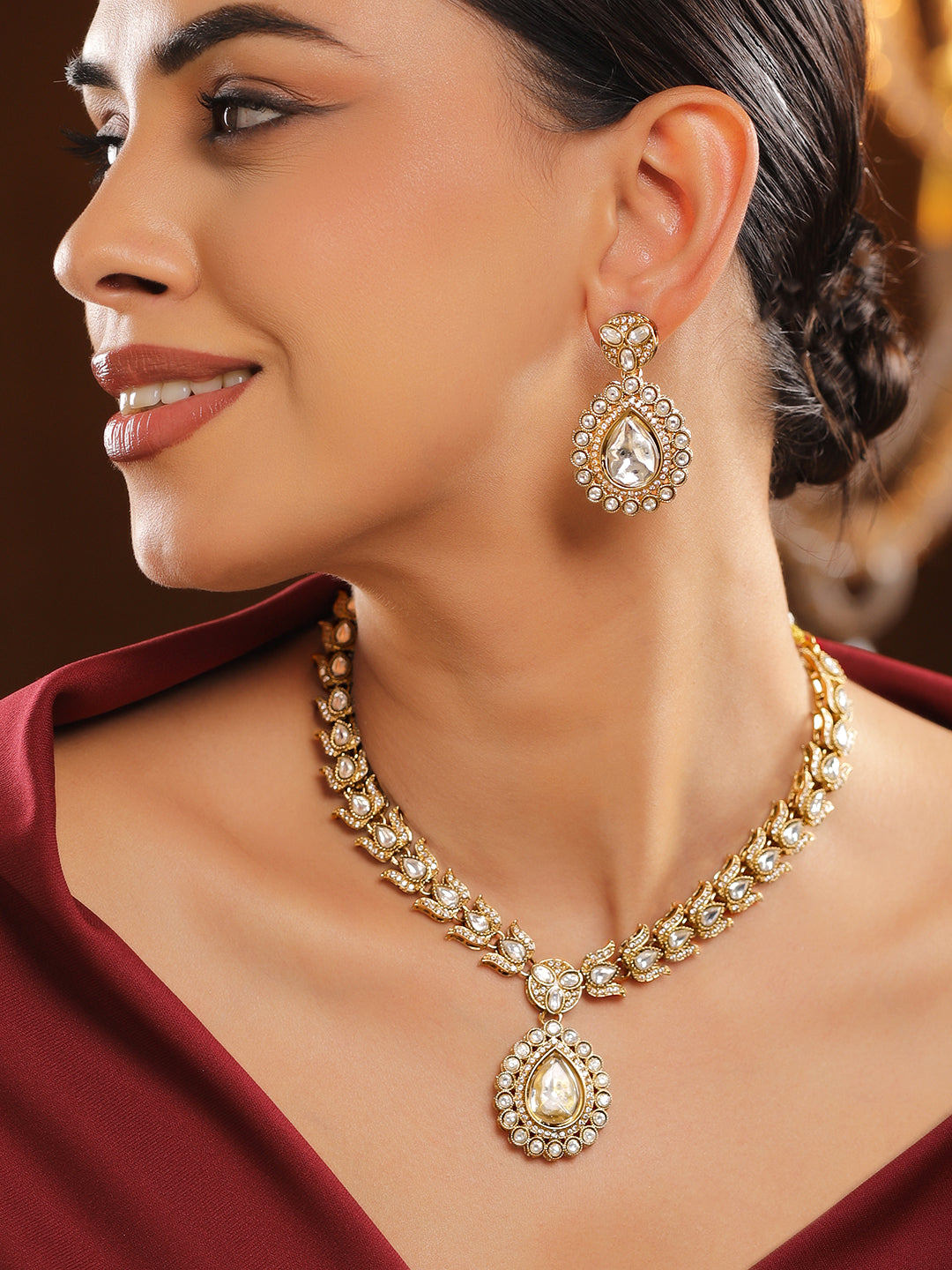 Whispering Lotus with Kundan Necklace Set