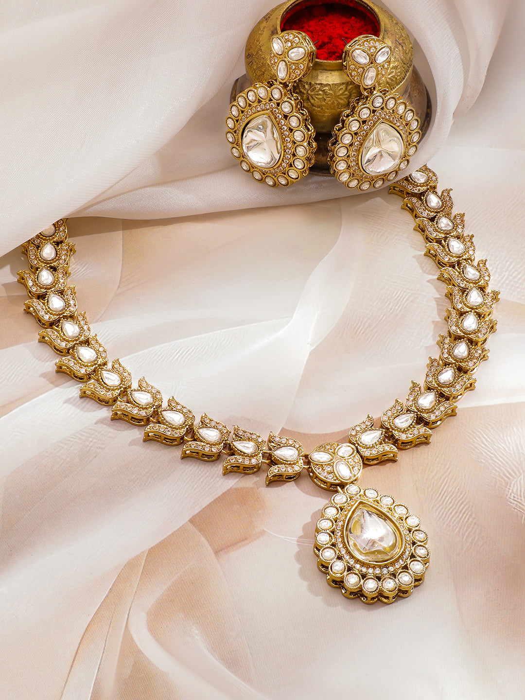 Whispering Lotus with Kundan Necklace Set