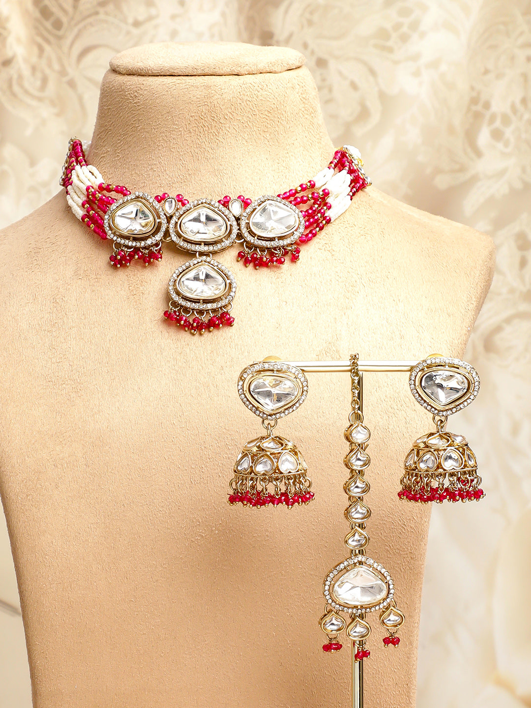 Pink & Ivory Romance Kundan Necklace Set