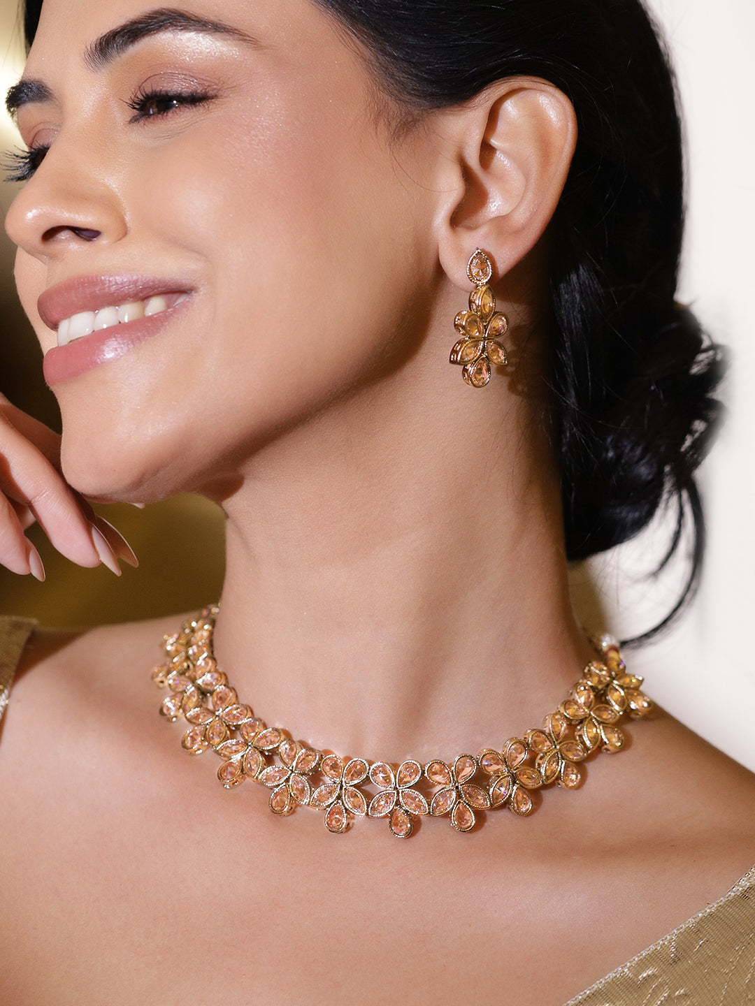 Champagne Hue Crystal Necklace Set