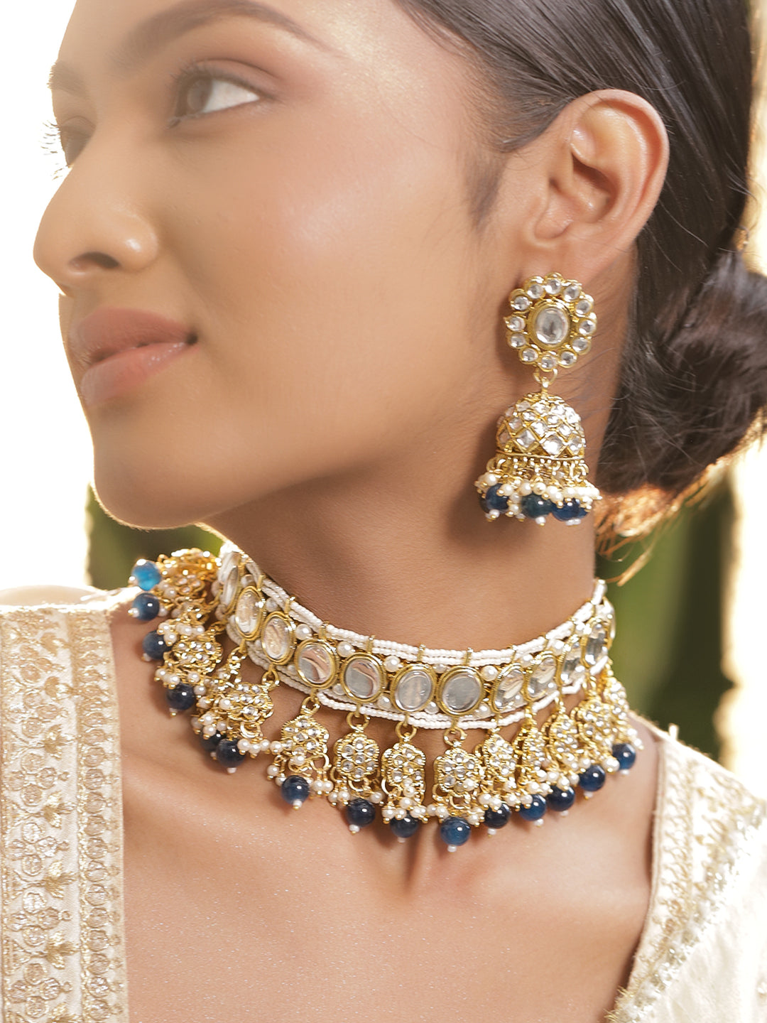 Chic Blue Cascade Kundan Choker Set