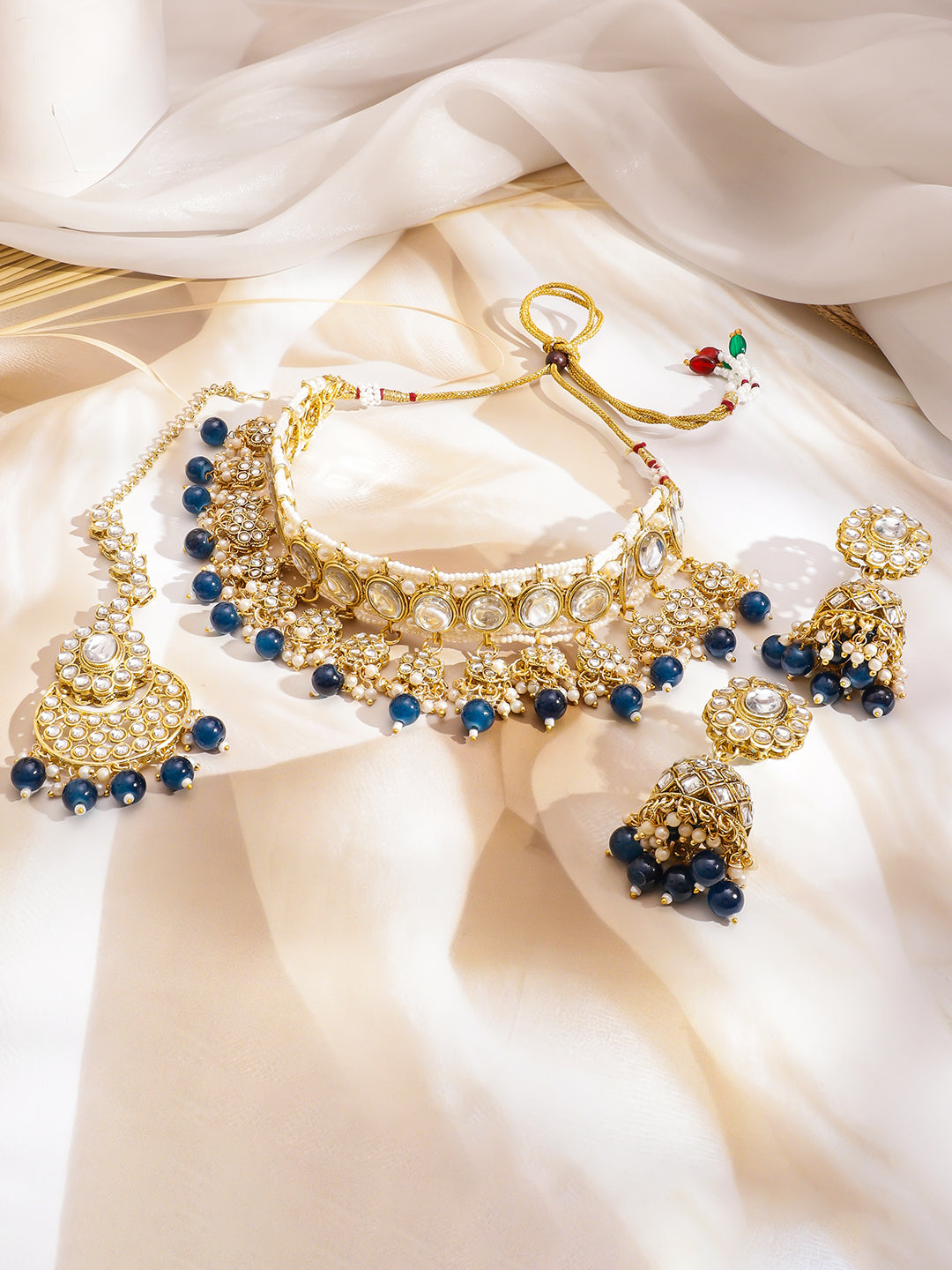Chic Blue Cascade Kundan Choker Set