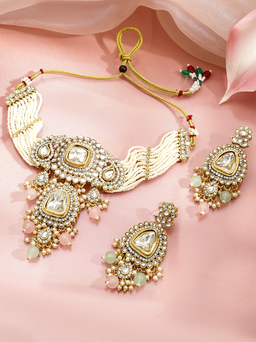 Pastel Charm Pink & Green Choker Set