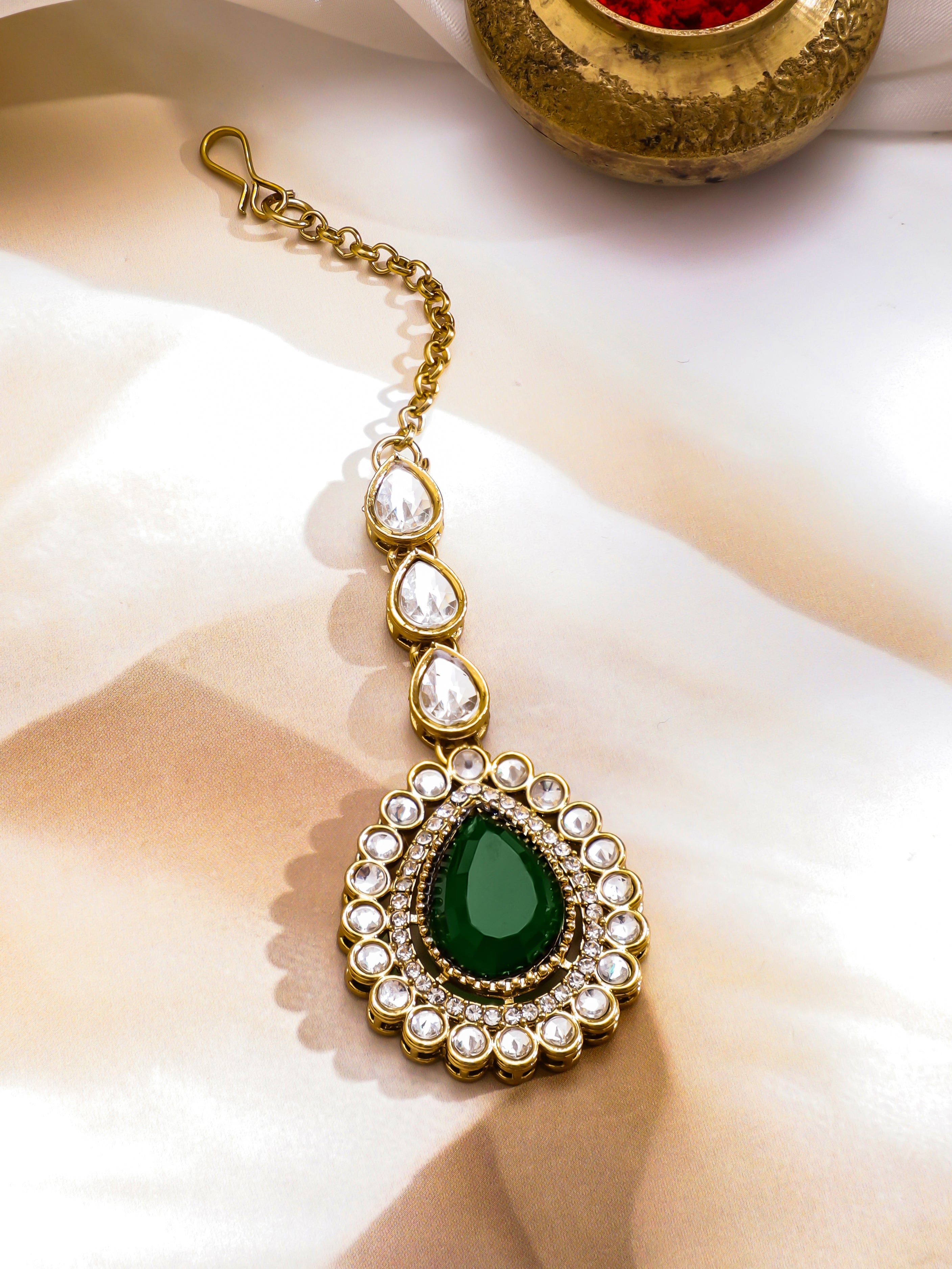 American Diamond Zirconia Emerald Drop Necklace Set