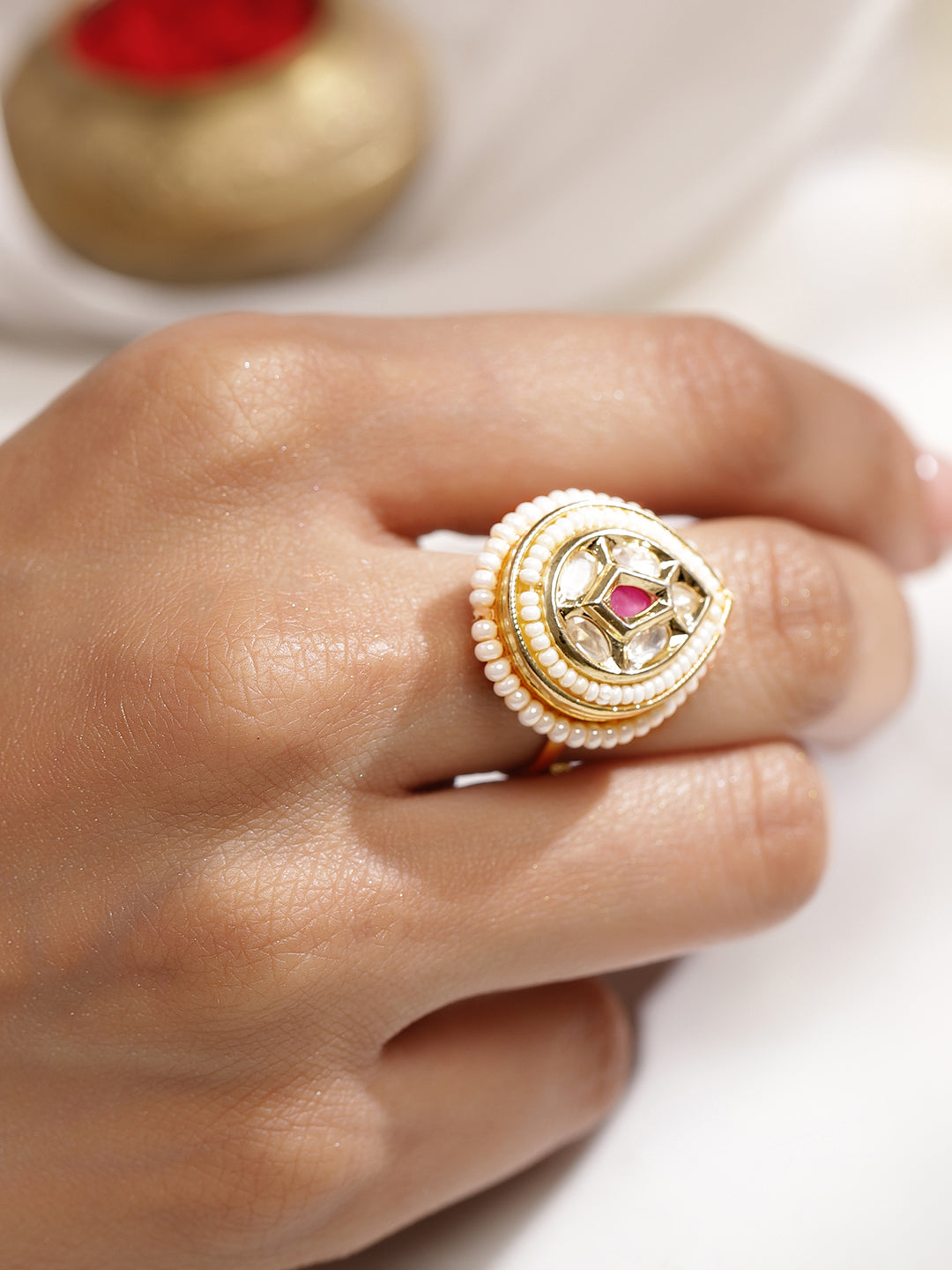 Dreamy Pink Stone Kundan Ring