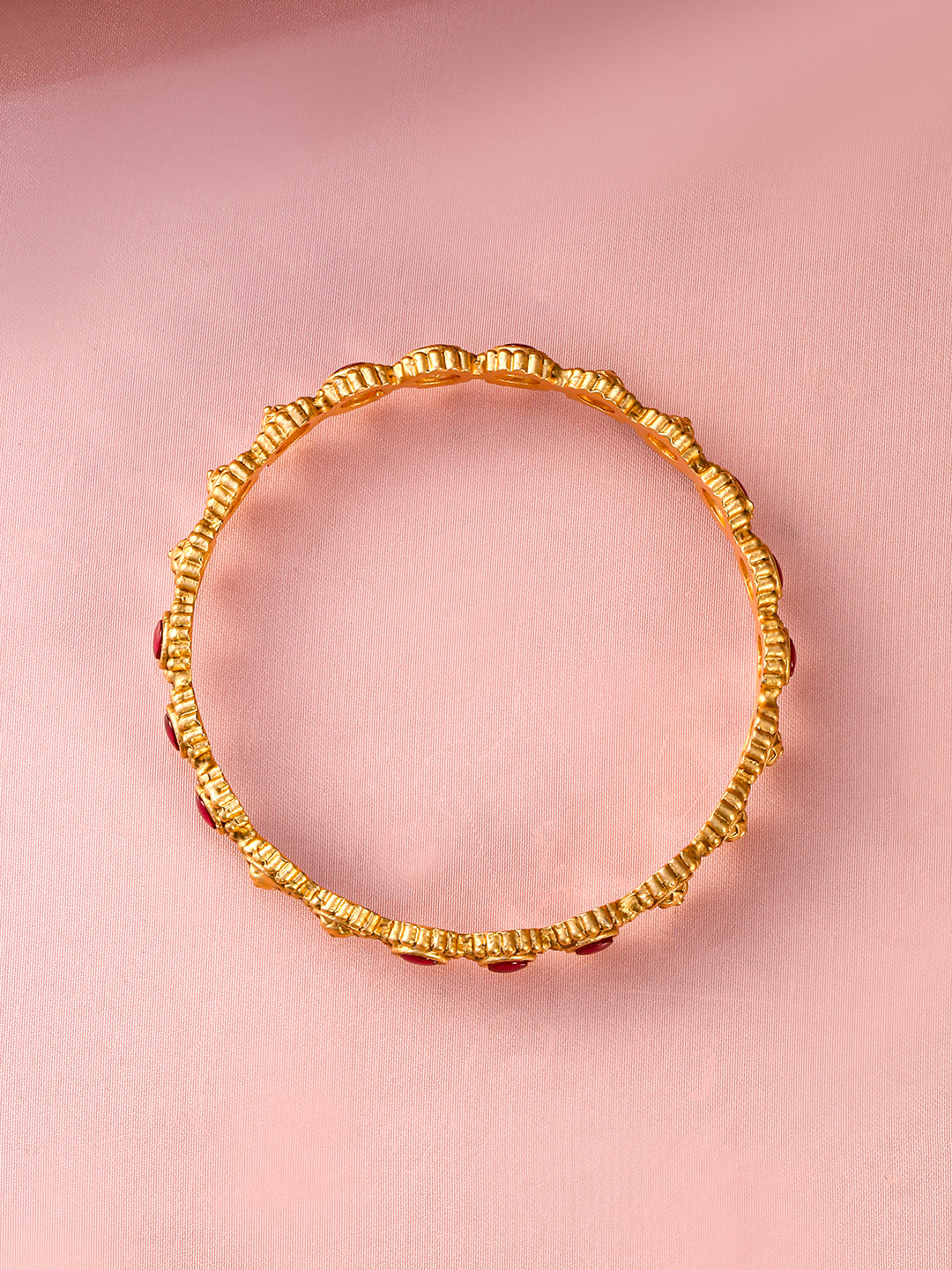 Wentra Set of 2 22K Gold-Plated Ruby Stone Studded Ethnic Bangles