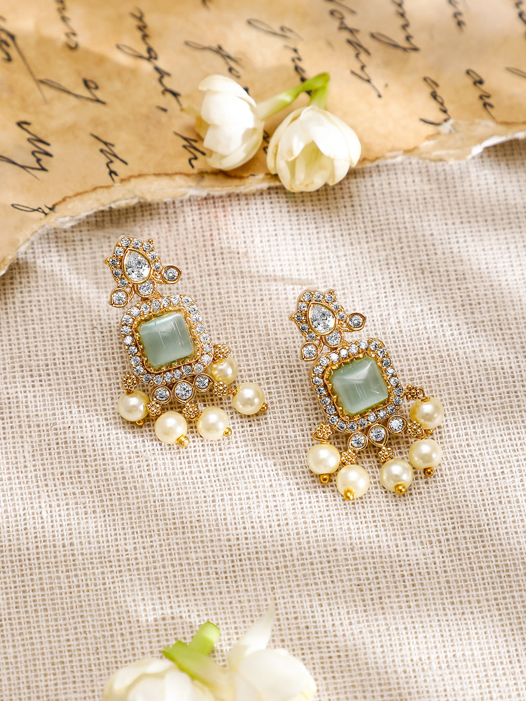 American Diamond Zirconia Green Accented Necklace Set