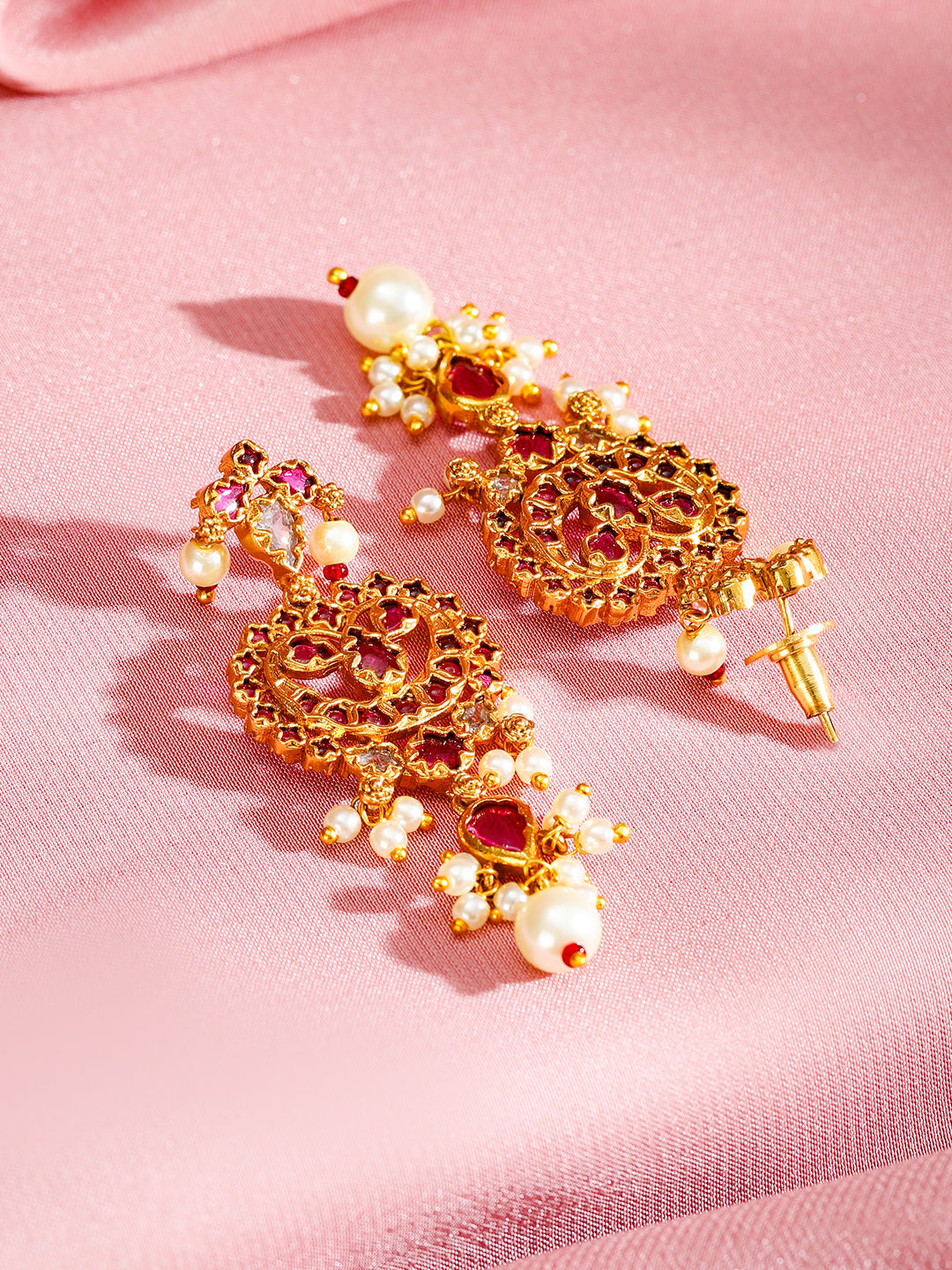 Pink Studded Pearl Beaded Kundan Choker Set