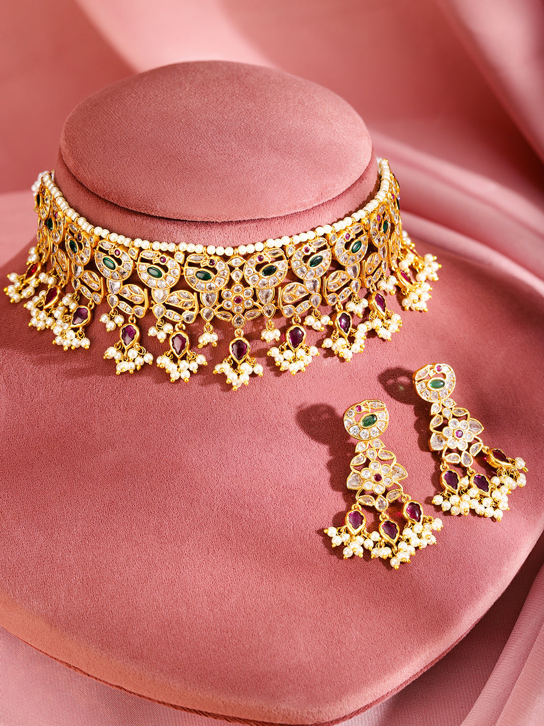 Multicolor Studded Pearl Necklace Set