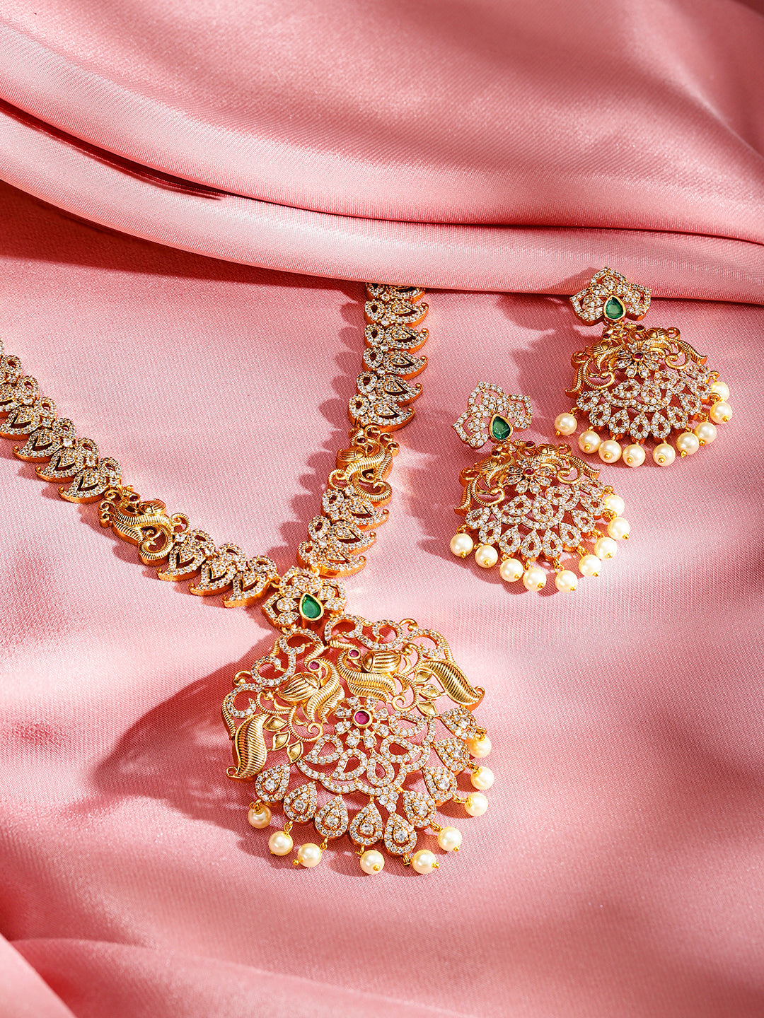 Pearl Drop American Diamond Zirconia Necklace Set