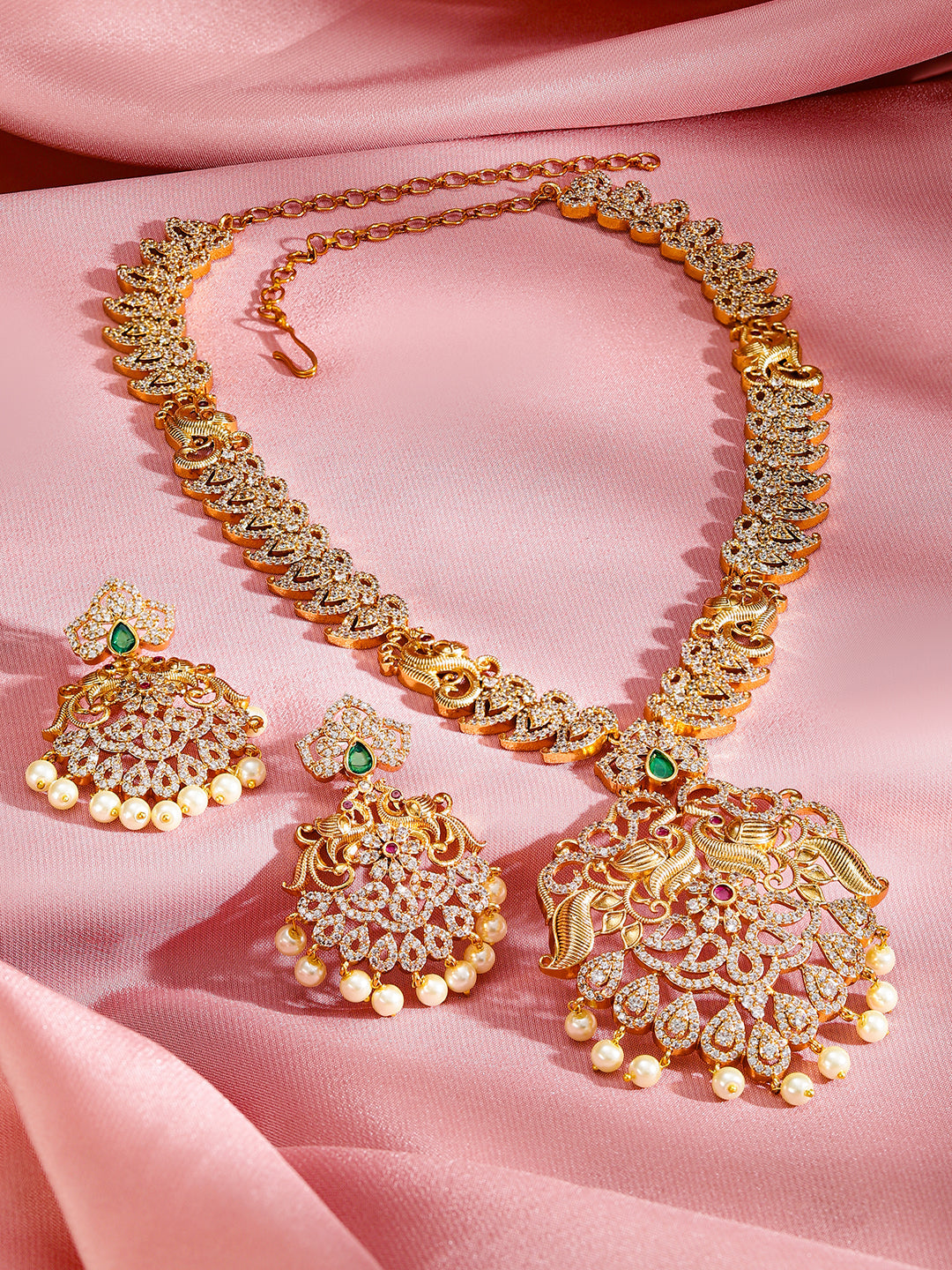 Pearl Drop American Diamond Zirconia Necklace Set