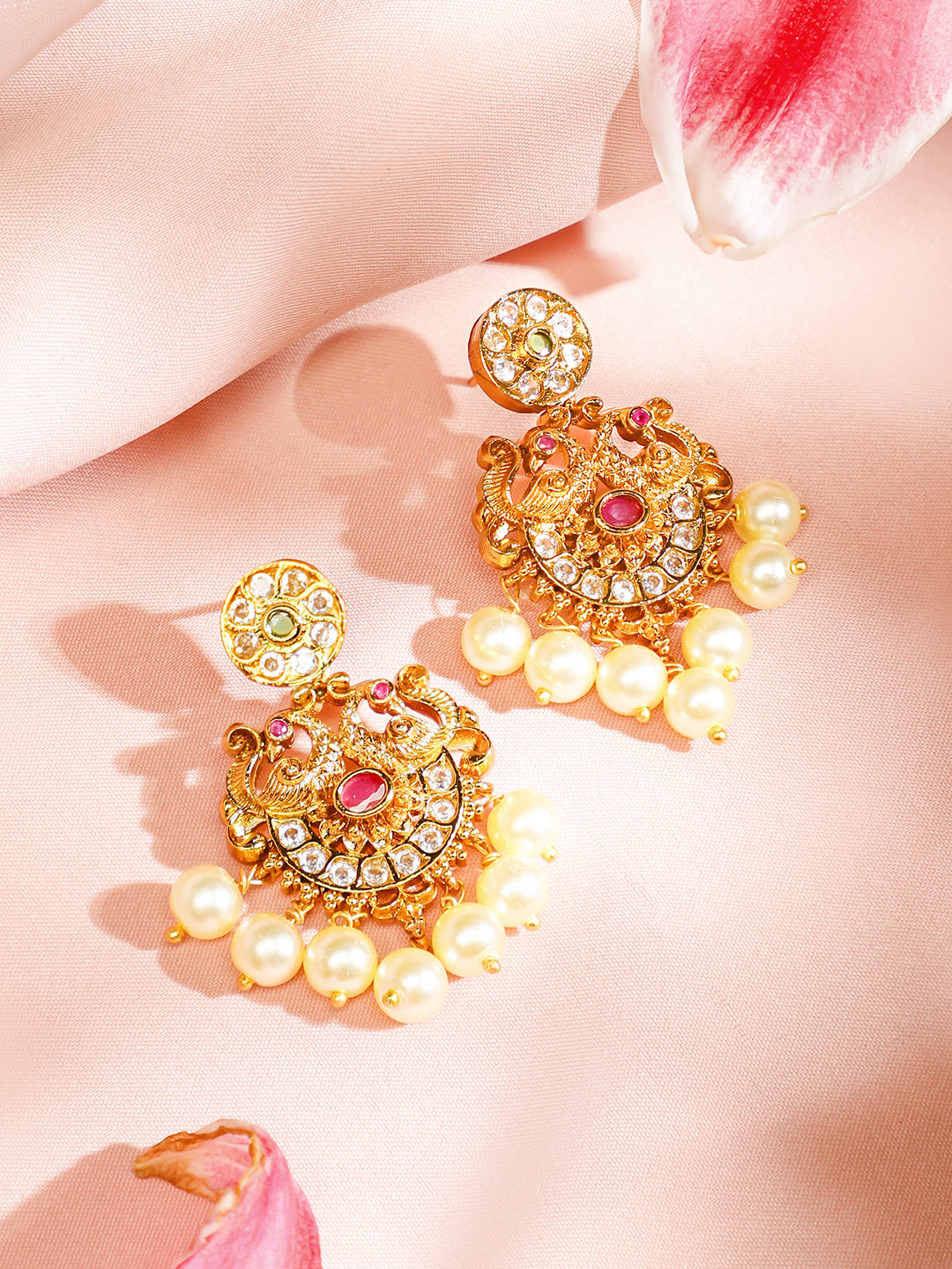 Gold Plated Green Pink Necklace Set