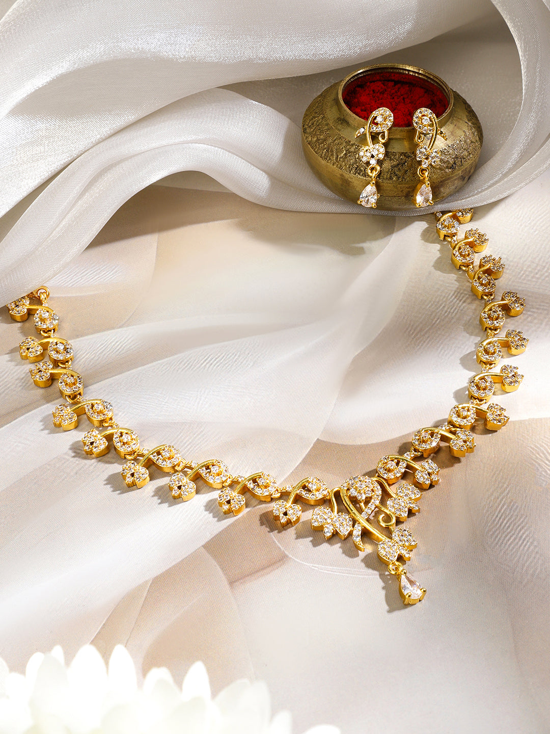White American Diamond Zirconia Gold Necklace Set