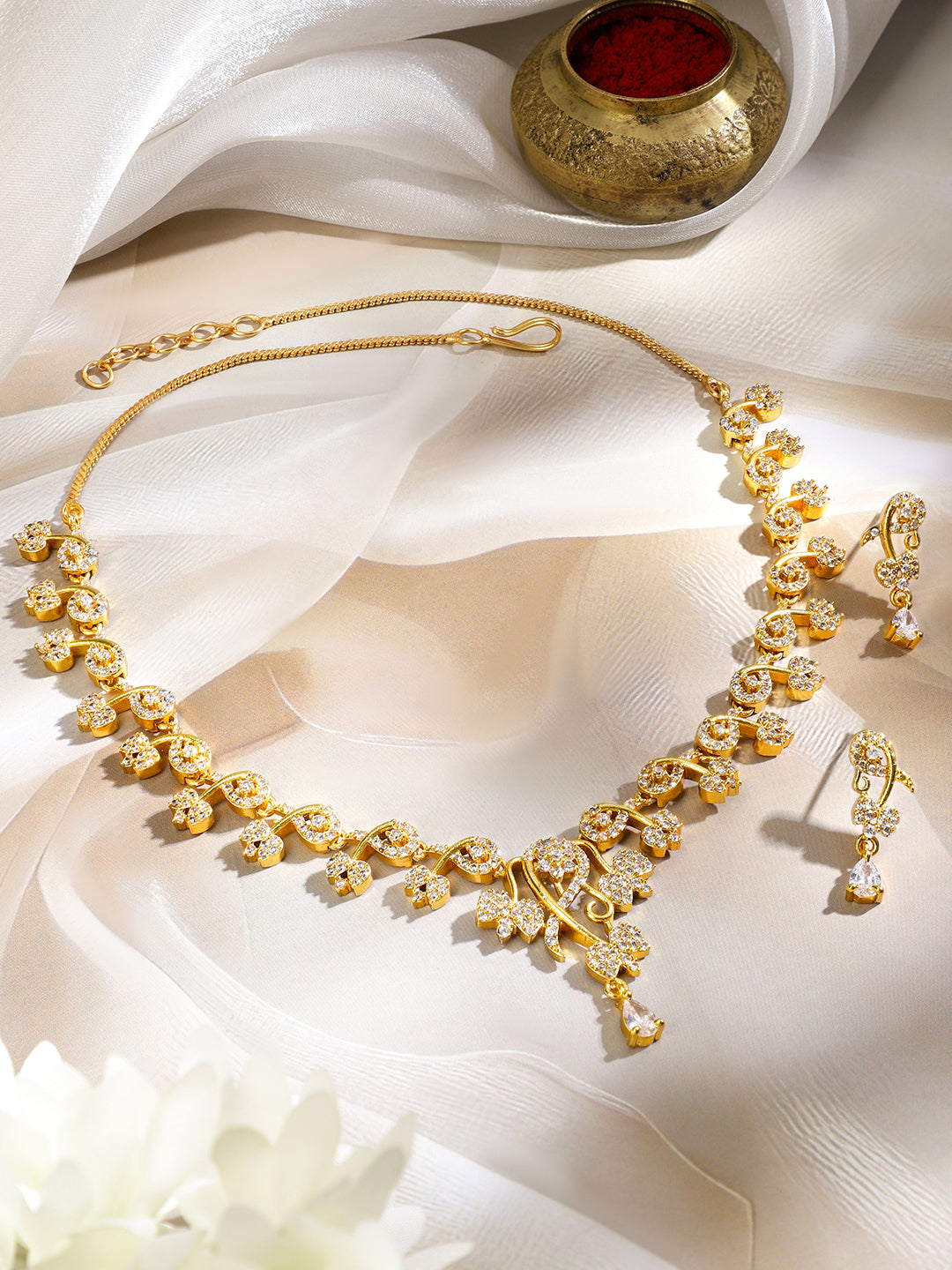 White American Diamond Zirconia Gold Necklace Set
