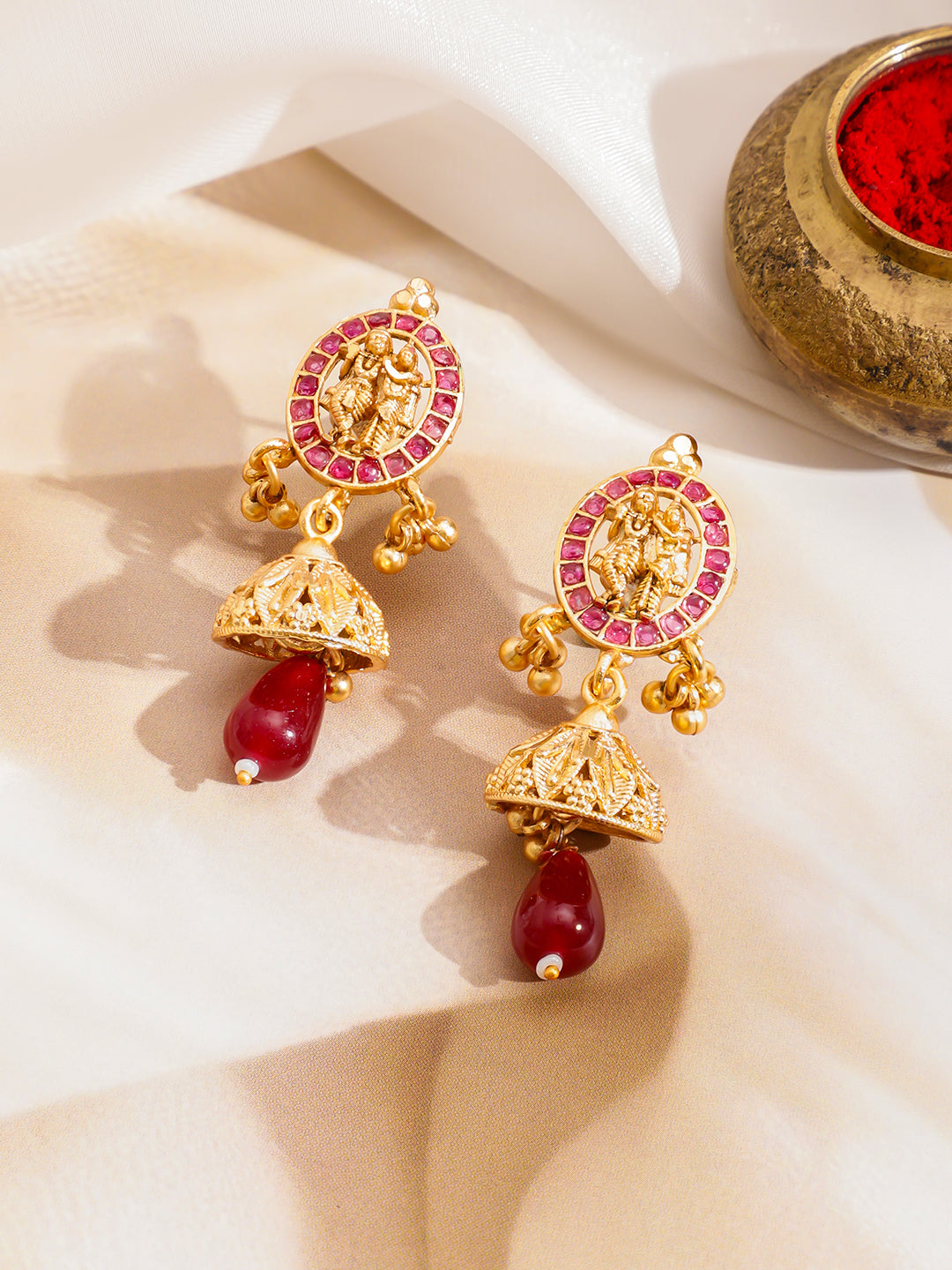 Ruby Studded Temple Necklace Set