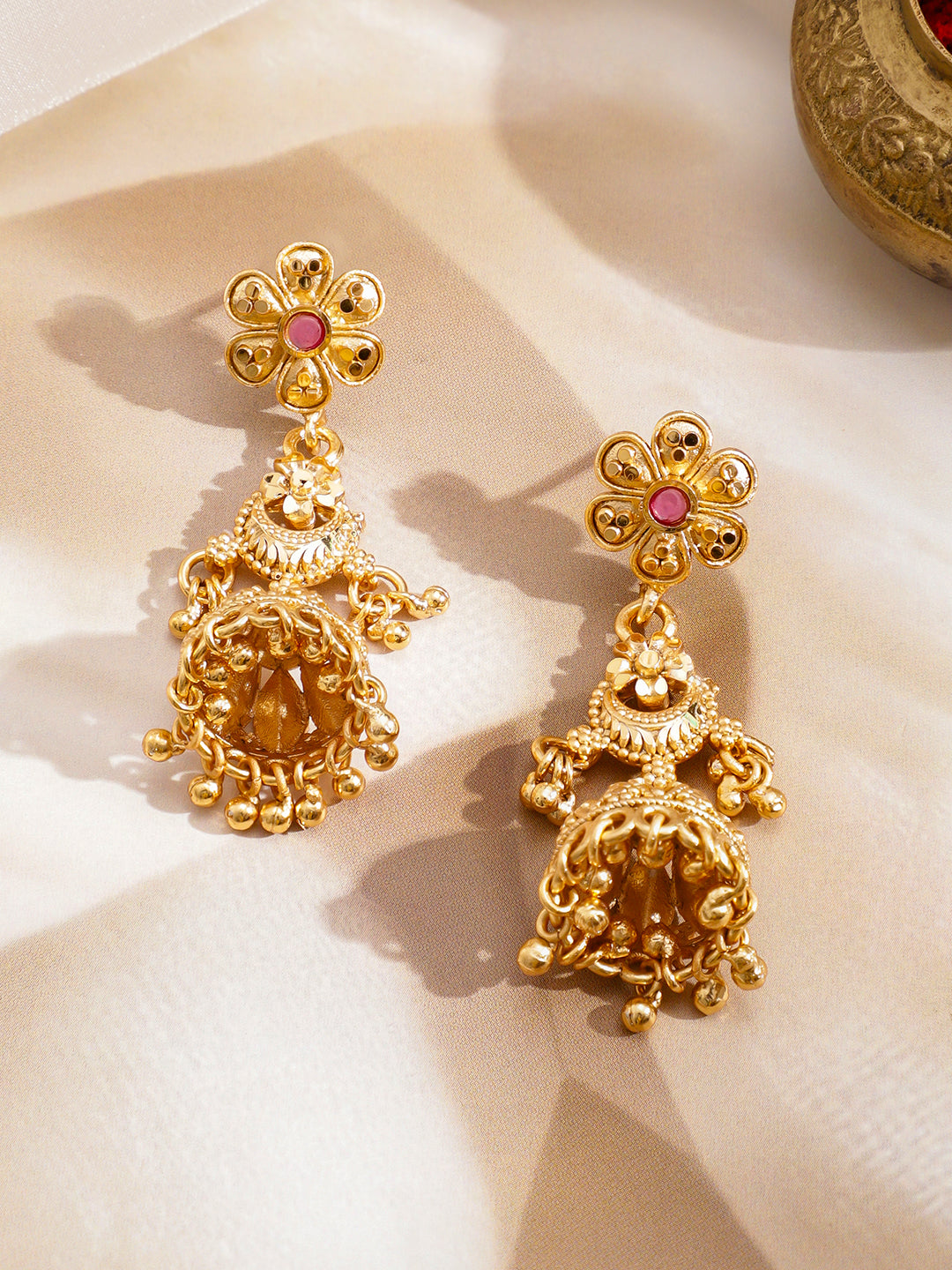 Ruby Studded Gold Beads Layered Necklace Set
