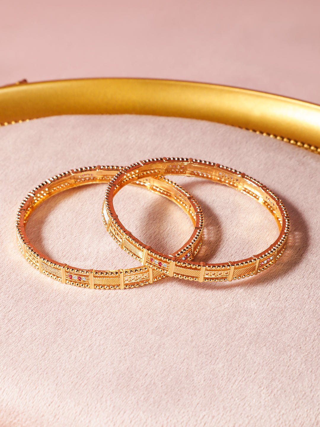 Wentra Set of 2, 18K Gold-Plated Rectangular Motif Bangles with Intricate Detailing