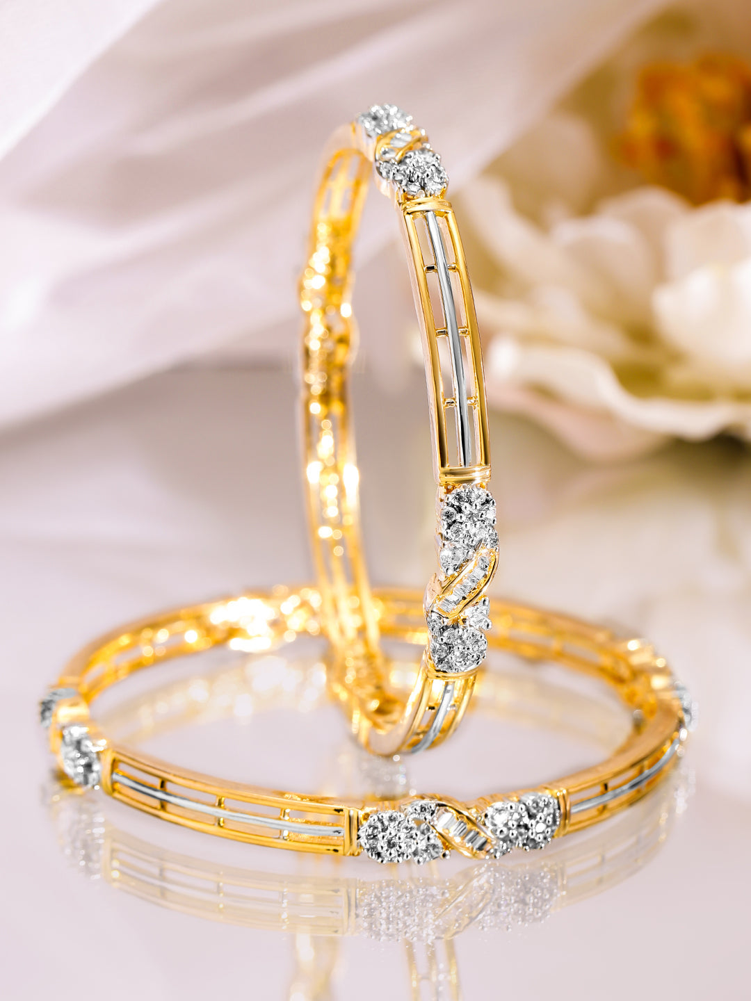 Wentra Set of 2, 22K Gold-Plated & Cubic Zirconia Studded Elegant Bangles