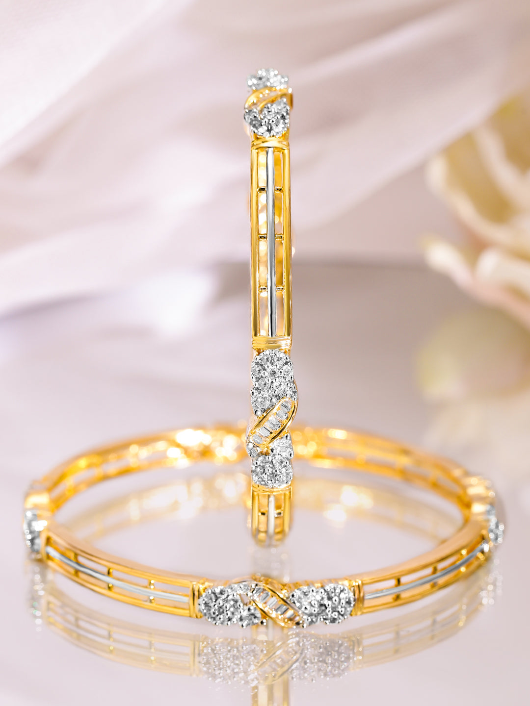 Wentra Set of 2, 22K Gold-Plated & Cubic Zirconia Studded Elegant Bangles