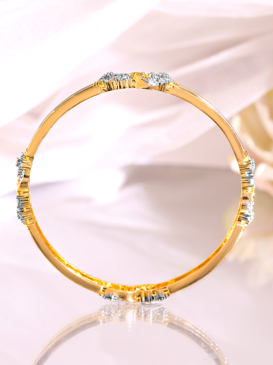 Wentra Set of 2, 22K Gold-Plated & Cubic Zirconia Studded Elegant Bangles