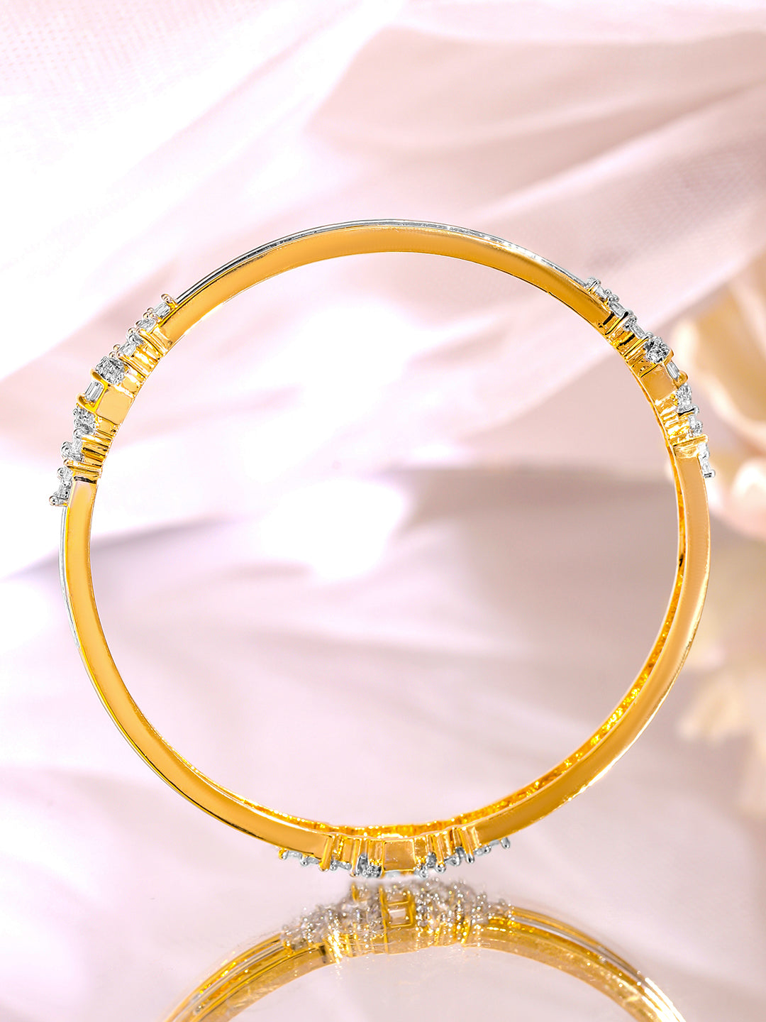 Wentra Set of 2, 22K Gold-Plated & Rhodium Accent Cubic Zirconia Studded Bangles