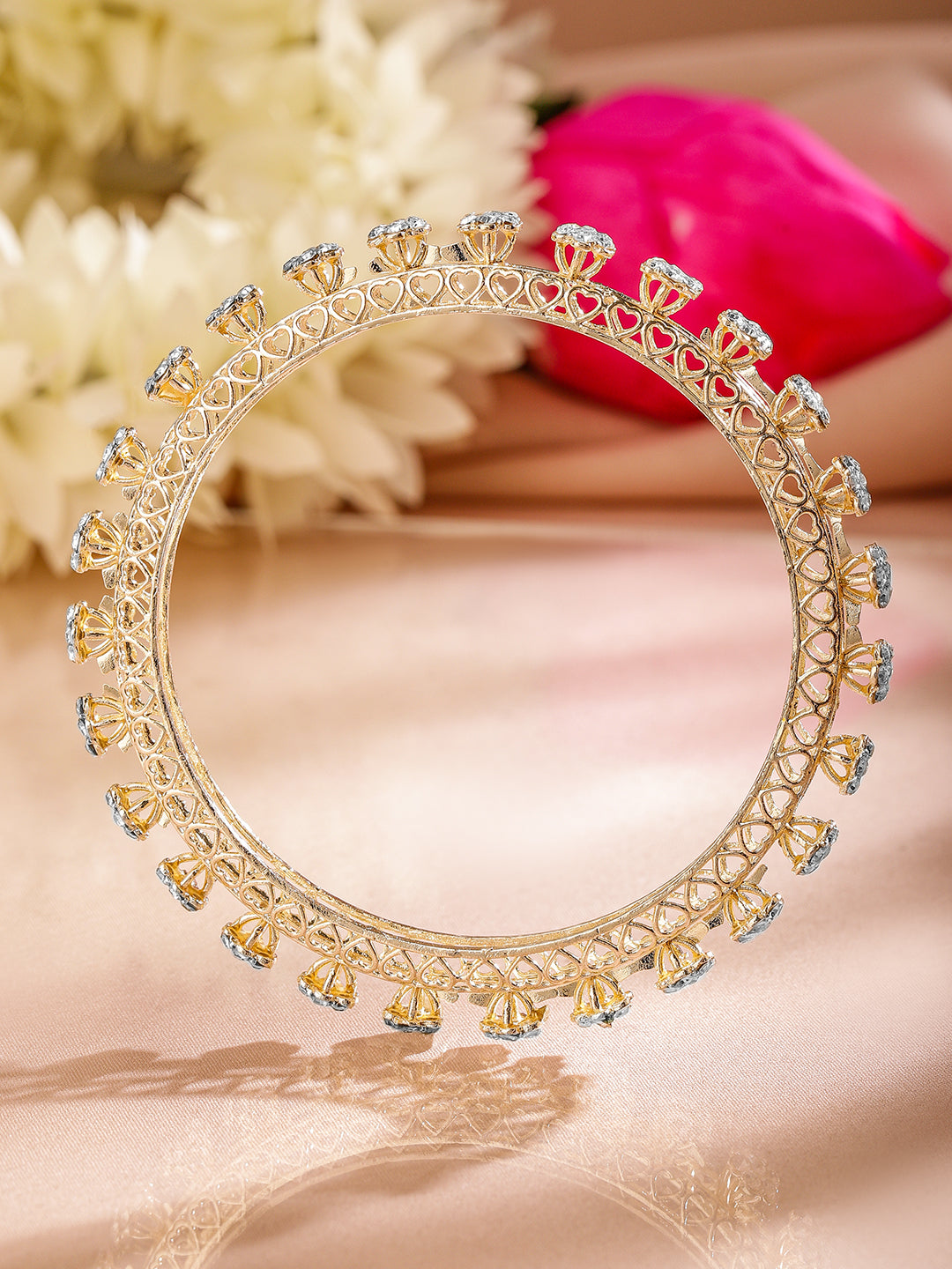 Wentra Set of 2 18K Gold-Plated AD Studded Floral Filigree Handcrafted Bangles