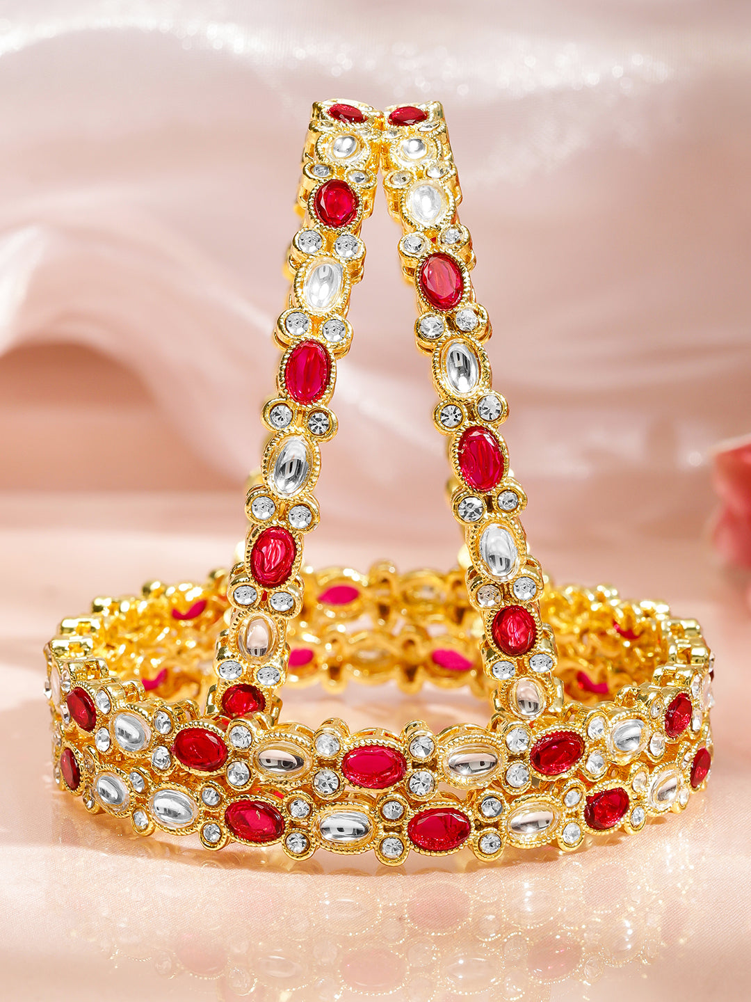 Vivid Red & Kundan Bangles