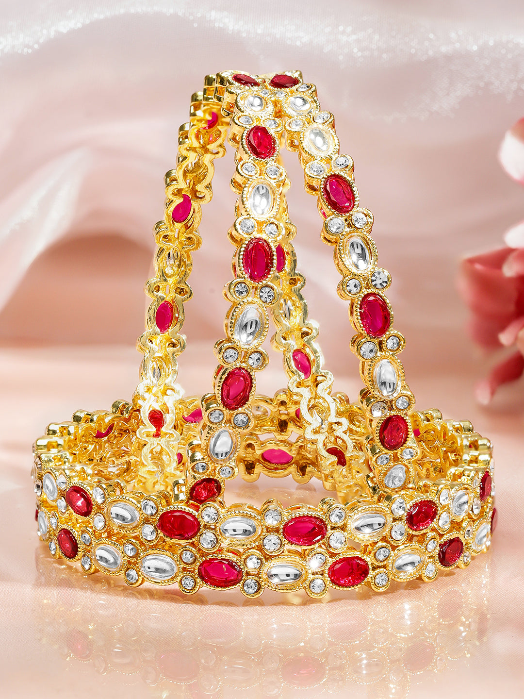 Vivid Red & Kundan Bangles