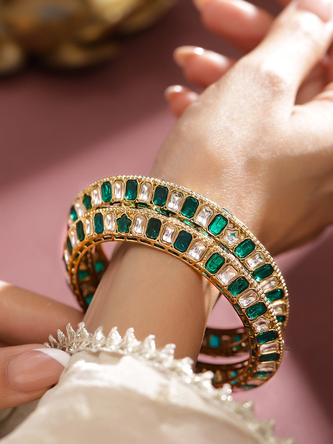 Designer Edge Green Kundan Bangles