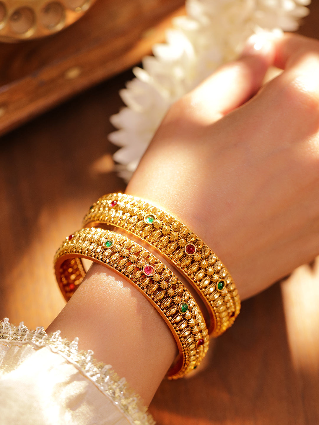 Stories in Green & Red Traditional Bangles